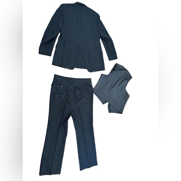 80s 3PC PHOENIX ECLECTIC GRANDPA SUIT NAVY BLAZER VEST & FLAT FRONT PANTS SZ 44L - Picture 3 of 12